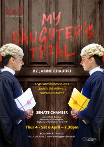 poster for play barrister holding document with barrister wig